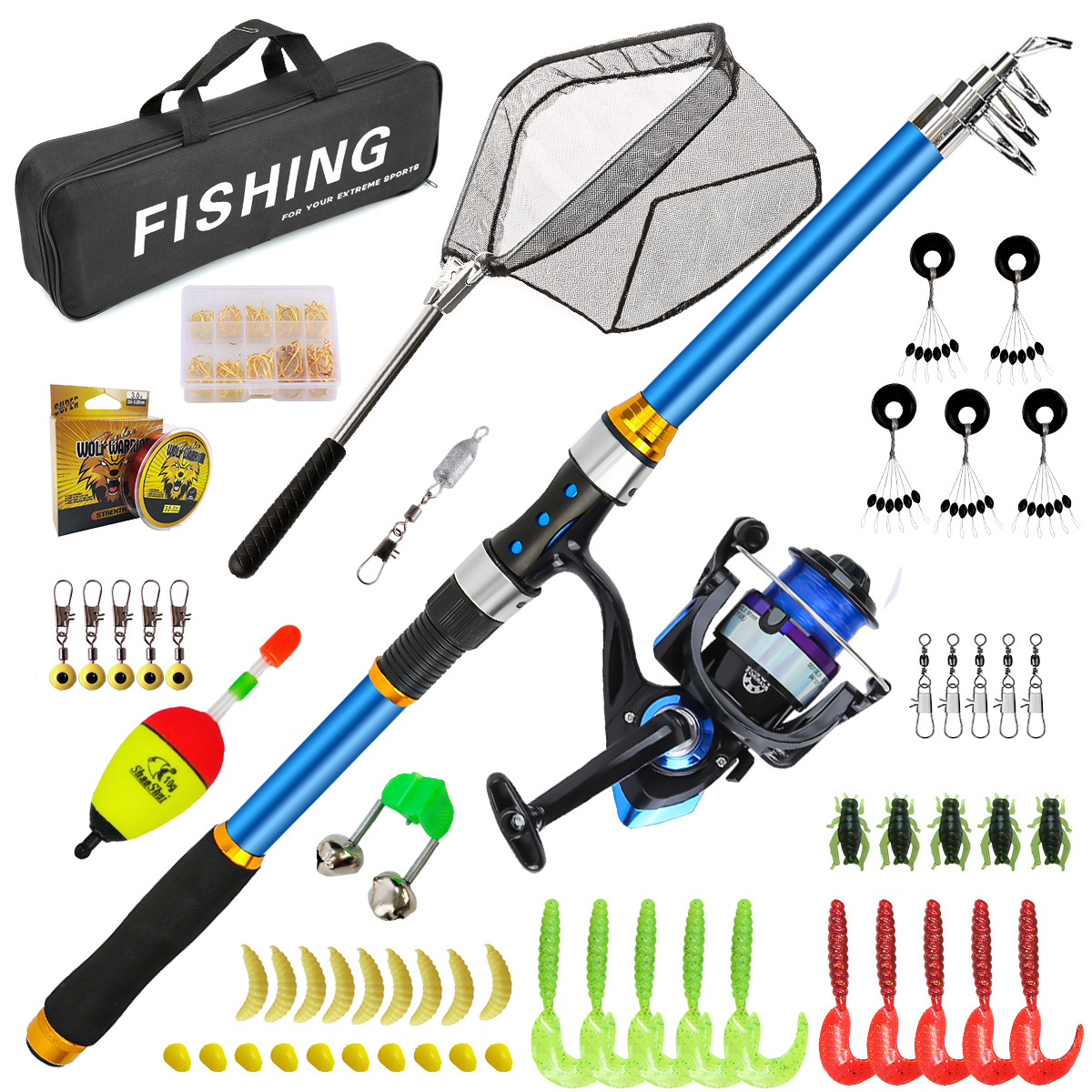 Fishing Line Spool - 2.1-3.6M Telescopic Glass Fiber Fishing Rod