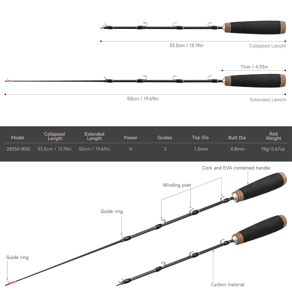 Ice Fishing Line - Carbon Ice Fishing Rod 2-section Telescopic